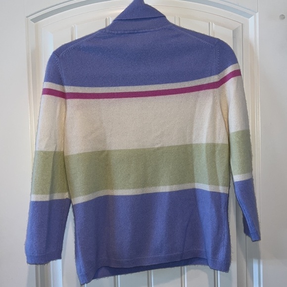 BEAUTIFUL pastel stripe Ann Taylor cashmere turtleneck sweater 3/4 sleeve M - Picture 4 of 7